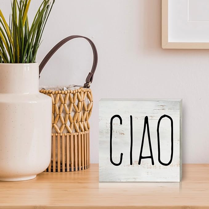 Ciao Wood Box Sign, Rustic Italian Hello Wooden Box Sign Block Plaque - Image 5
