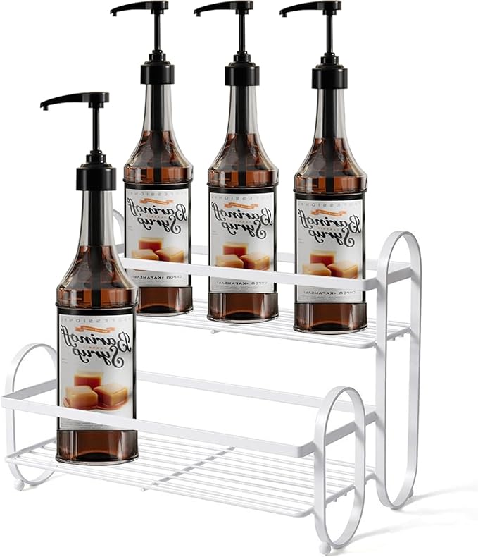 6-Bottle 2-Tier Coffee Syrup Rack Organizer, Sturdy Metal Syrup Storage Shelf by JforSJizT