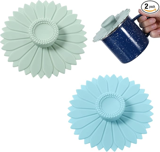 Silicone Cup Covers, Keep Bugs Out, Spill Proof, Dishwasher Safe Sunflower by Ouligay