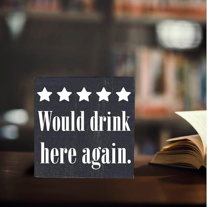 Bar Sign Desk Decor Wooden Box Sign Funny Coffee Bar Accessories Rustic Black - Image 4