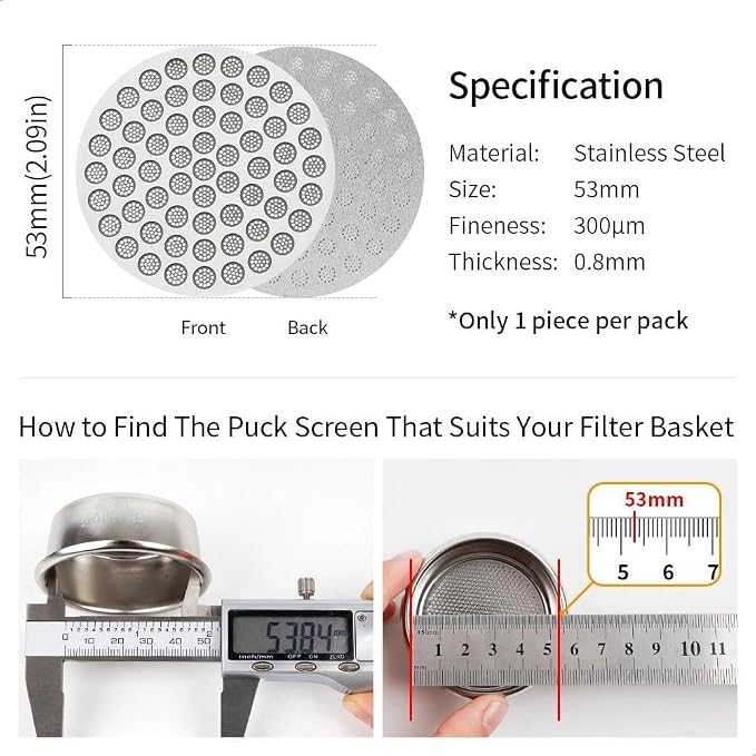 watchget 53mm Espresso Puck Screen Reusable Mesh Coffee Filter 0.8mm Thickness - Image 2