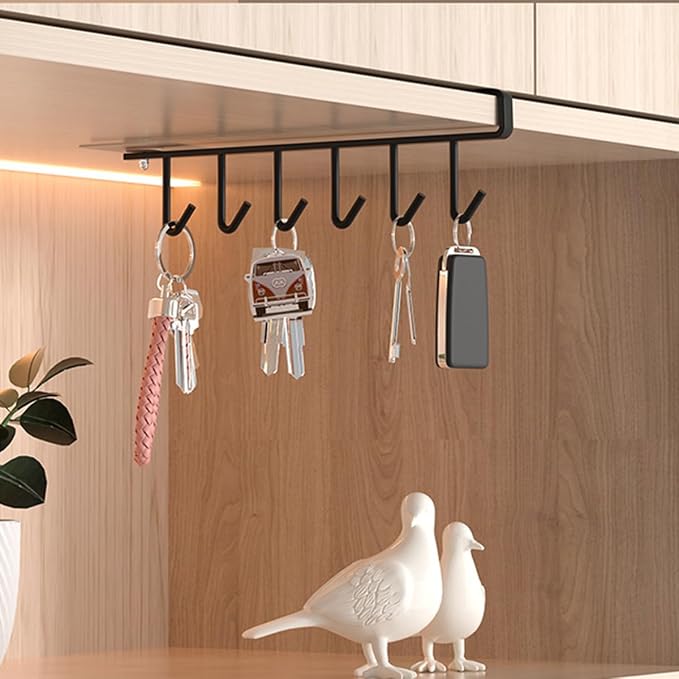1 Pack Hanging Hooks Rack Under Cupboard Cabinet Cup Holder 6 Hooks Drilling - Image 5