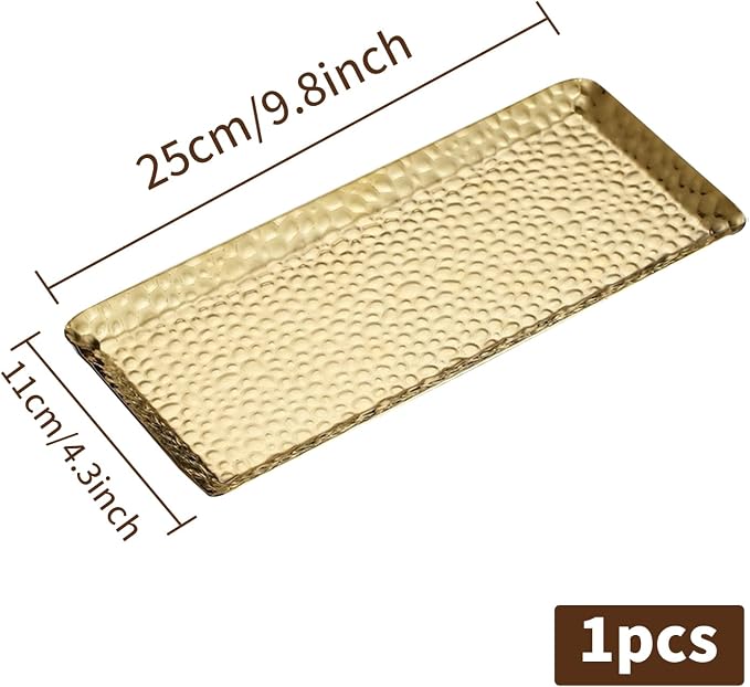 9.8×4.3Inch Gold Metal Decorative Tray, Reusable Stainless Steel Serving Trays - Image 2