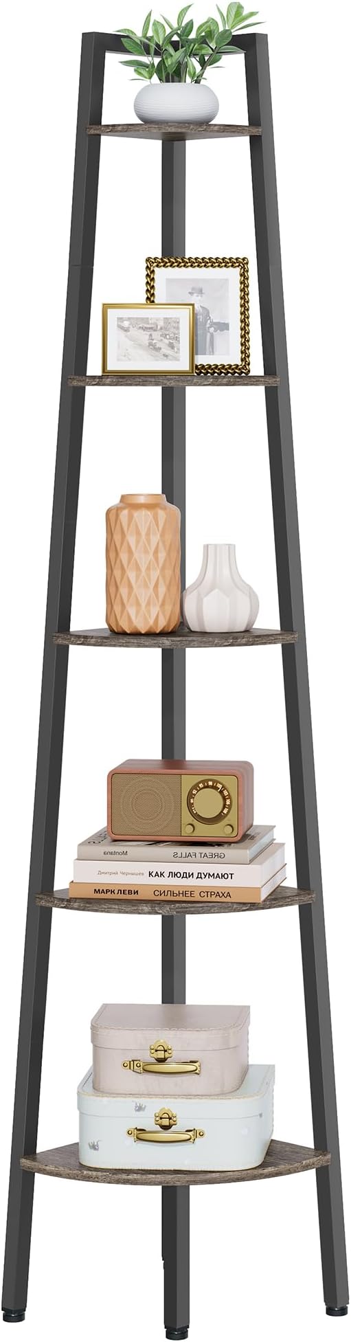 Hoctieon Corner Shelf, 5-Tier Corner Bookshelf, Rustic Ladder Shelf, Industrial - Image 8