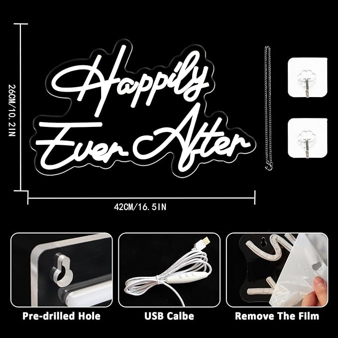 Happily Ever After Neon Sign for Wall Decor, Wedding Neon Lights Sign Dimmable - Image 2