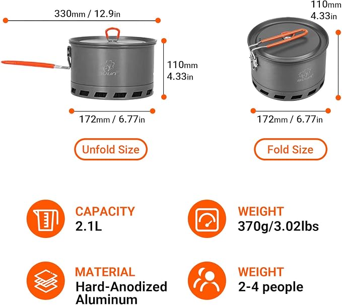 Bulin Camping Pot, 2.1L High Efficiency Backpacking Pot Ultralight Camping - Image 2