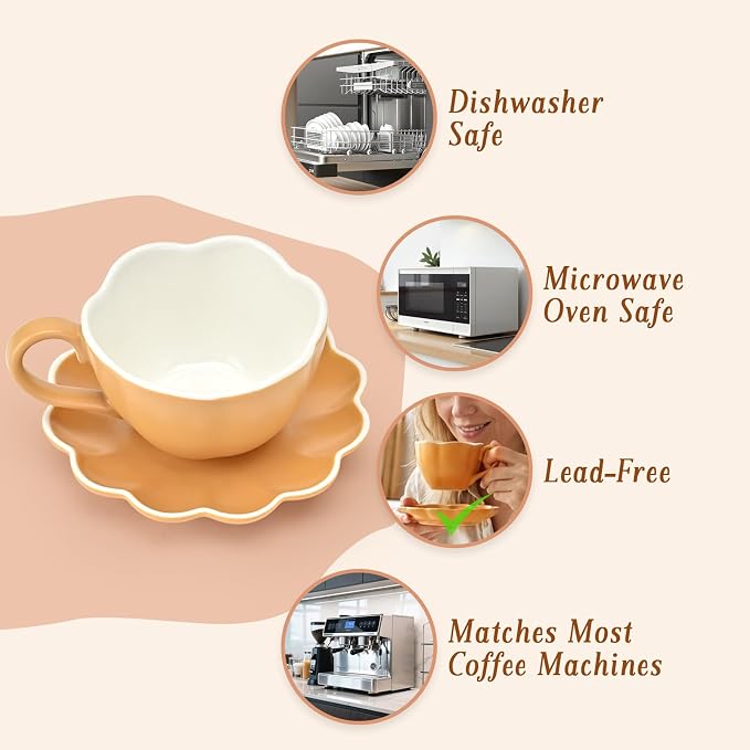 Ceramic Espresso Cups with Saucers 6 oz, Coffe Cups - Image 5