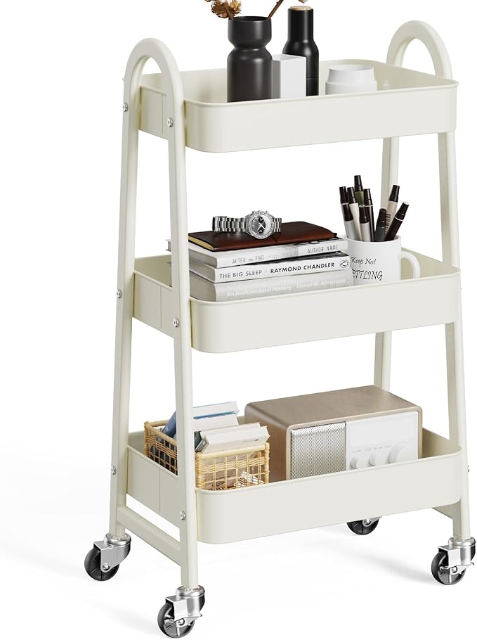 OLIXIS Metal 3 Tiers Utility Rolling Cart, Mobile Storage Shelf by OLIXIS