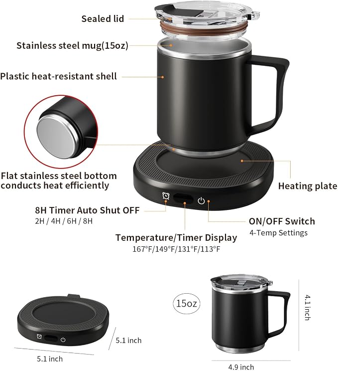 Coffee Mug Warmer & Mug Set, Electric Beverage Milk Tea Water Cup Warmer - Image 7