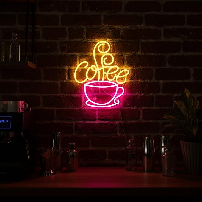 Coffee Neon Sign for Coffee Bar Decor, Dimmable Pink&Yellow Neon Lights for - Image 5