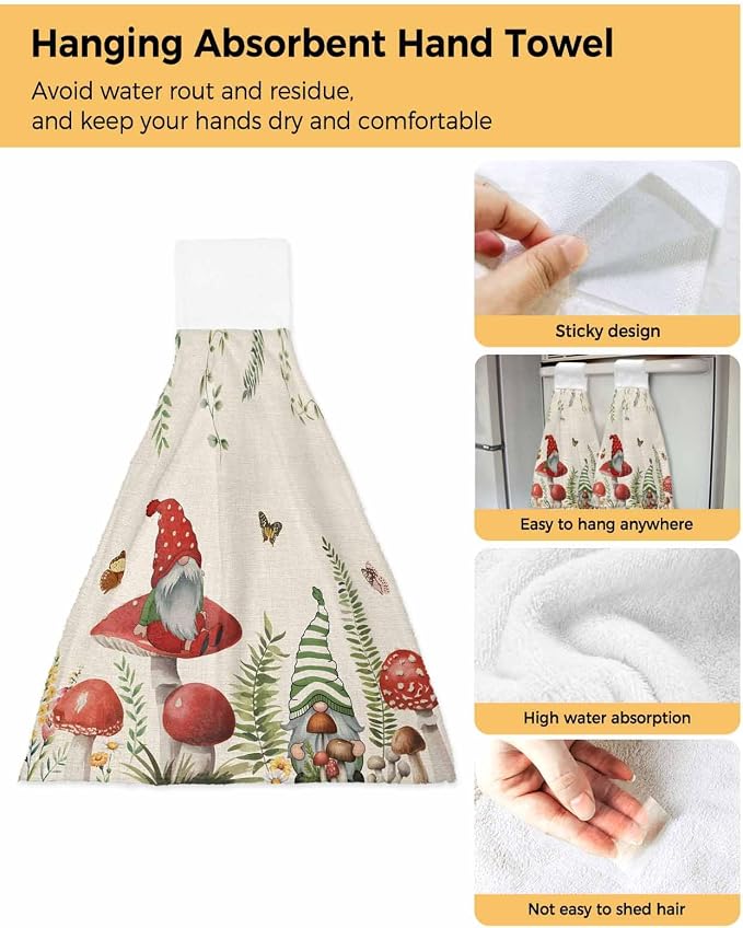 Hanging Kitchen Towels with Loop Gnome Spring Floral Hand Tie Towels Set of 2 - Image 2