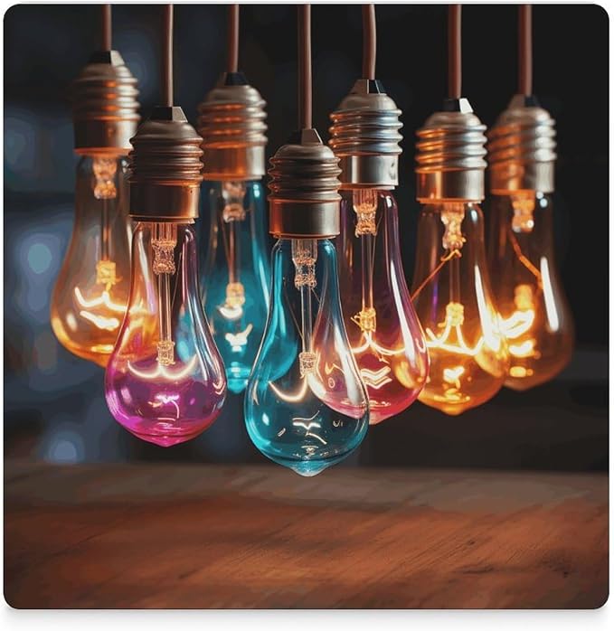 A String of Colored Light Bulbs Ceramic Coasters, Square Drink Coaster Set of 4 - Image 6