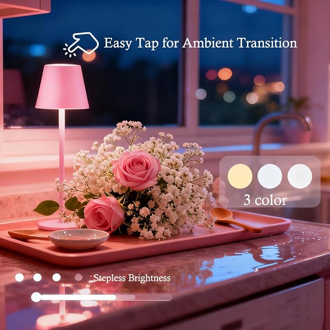 Pink Rechargeable Table Lamp Set of 2, Cute Small Pink lamp - Image 6