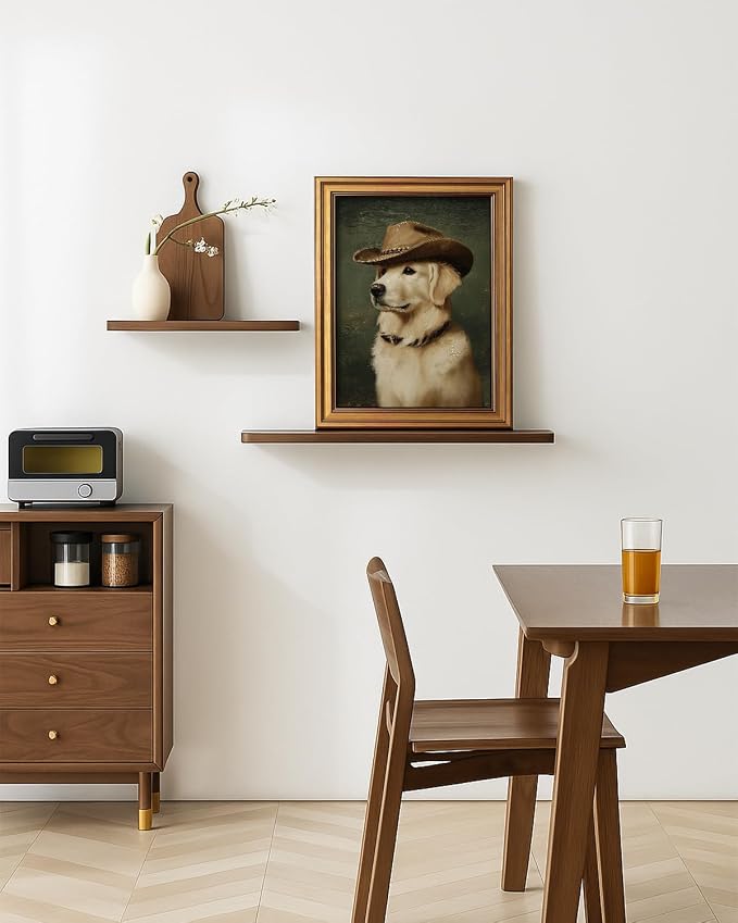 ARPEOTCY Gold Framed Canvas Wall Art, 12x16 Inch Funny Cowboy Dog Portrait - Image 3