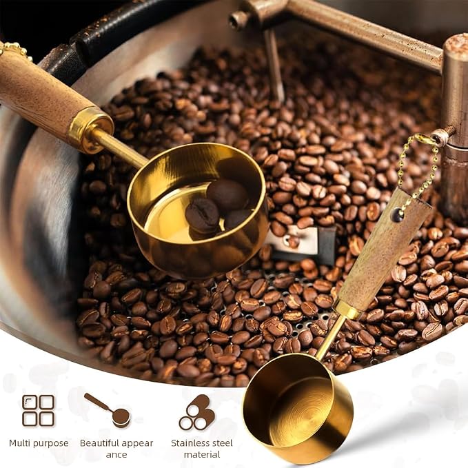 Supvox® 2pcs Coffee Bean Scoops 15ml Wooden Handle Stainless Steel Coffee Bean - Image 4