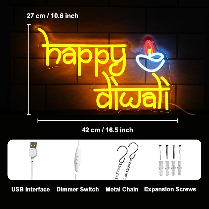 Happy Diwali Neon Sign Festival of Light Decorations - Image 3