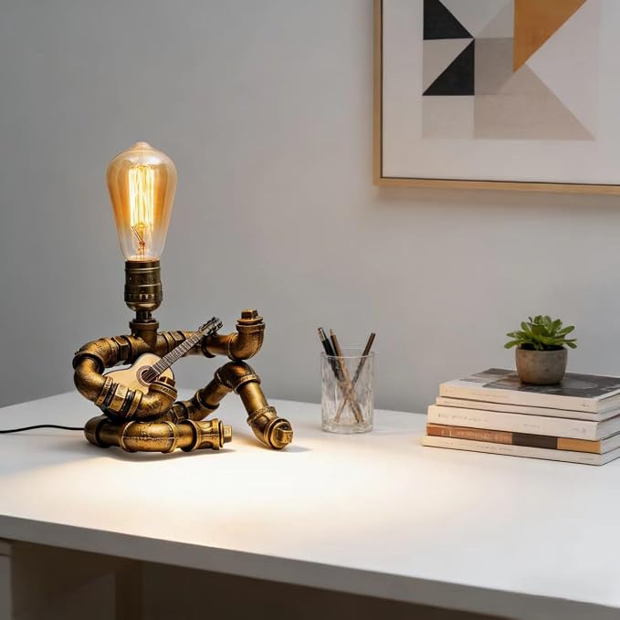 Music Guitar Table Lamp, Steampunk Guitar Robot Table Lamp, Unique Industrial - Image 4
