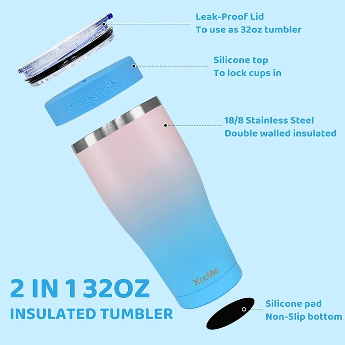 Universal Iced Coffee Sleeve, 32oz Double Wall Stainless Steel Insulator Fits - Image 3