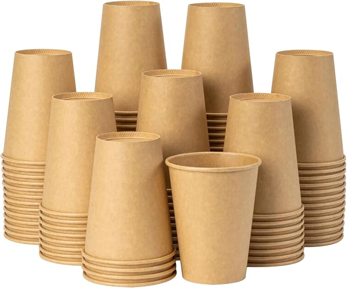 RACETOP 100 Pack 12 oz Coffee Cups, Disposable Coffee Cups, Kraft Paper Cups by RACETOP