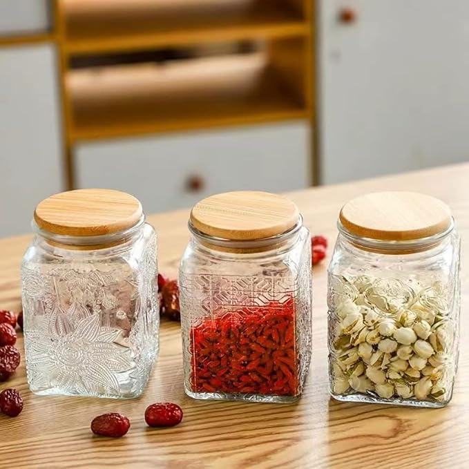 ANSQU Square Glass Jar, 25.3oz Vintage Glass Jar - Image 6