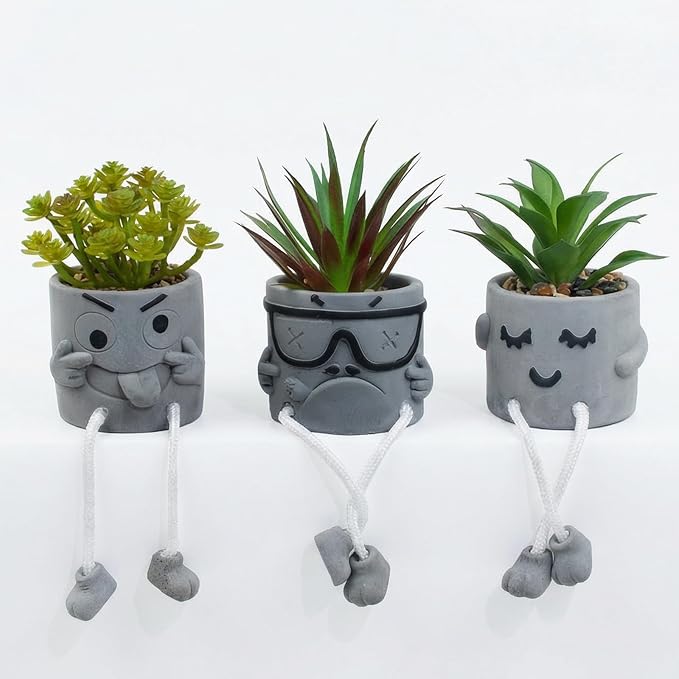 Set of 3 Artificial Succulents Potted Plants Faux Succulents Desk Decoration by LUZOGA