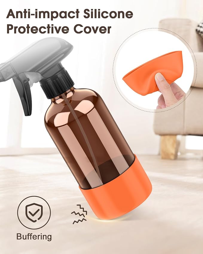 Bontip Glass Spray Bottle with Silicone Sleeve Protection, Amber Glass Spray - Image 4