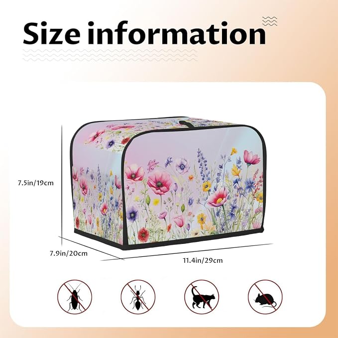 Flower Colorful Floral Toaster Cover 2 Slice Wide Slot Washable Appliance - Image 5
