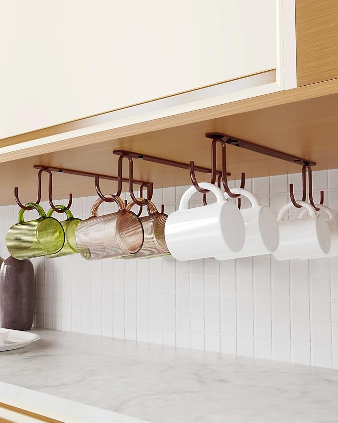 Luckinow Mug Hooks Under Cabinet 3 Pack, Coffee Cup Hooks by Luckinow
