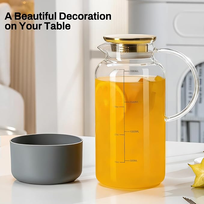 Buaic Glass Pitcher with Lid, 2 PACK 68 oz/2L Water Pitcher with Silicone Base - Image 3
