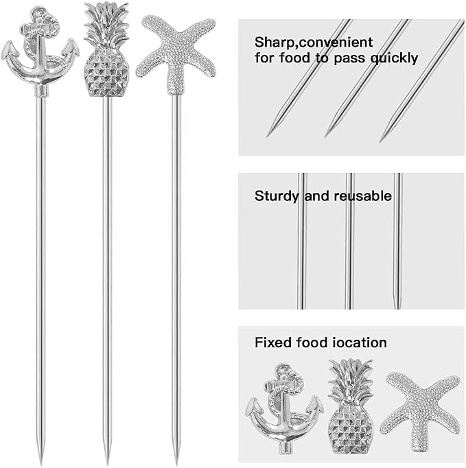 Martini Cocktail Picks Reusable Olive Picks Garnish Skewer Fruit Toothpicks Set - Image 3