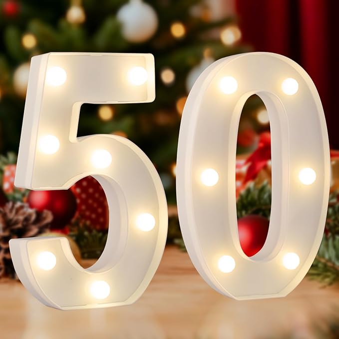 50 LED Marquee Number Light Up Sign, 50th Birthday Table Decorations by SKYPHAROS