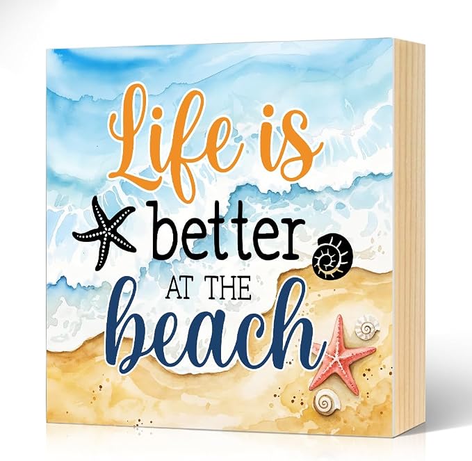 Life is better at the Beach Wood Block Plaque Box Sign by Unknown