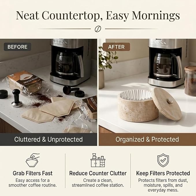Marble Coffee Filter Holder – 6 inch Handmade Travertine Coffee Filter Holder - Image 4