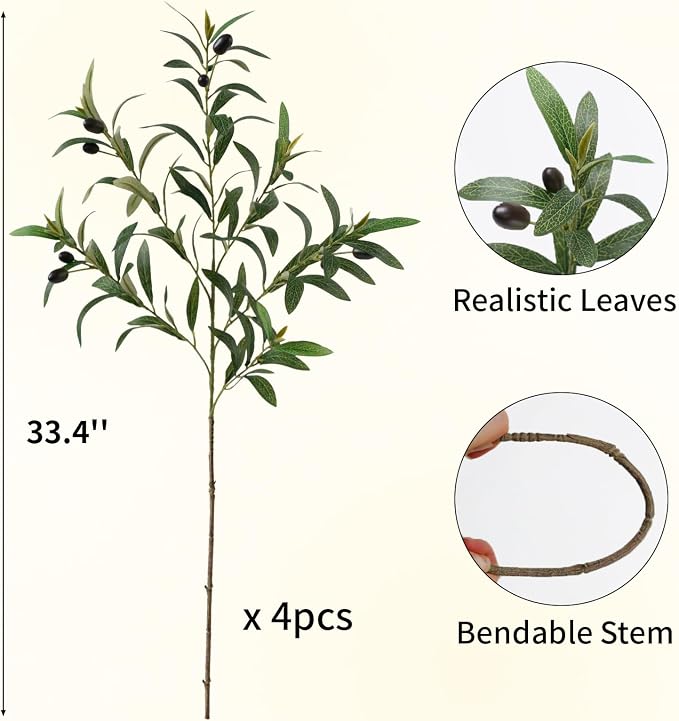 Leftover 4 Pcs 33.4'' Faux Tall Olive Branches - Image 2