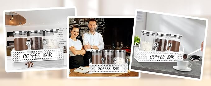Glass Coffee Containers with Shelf 3x 47oz Coffee Station Organizer Glass - Image 6