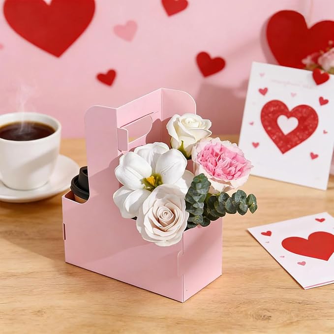 Cup Drink Flower Carrier with Handle Cardboard Coffee Caddy Disposable Cup - Image 4