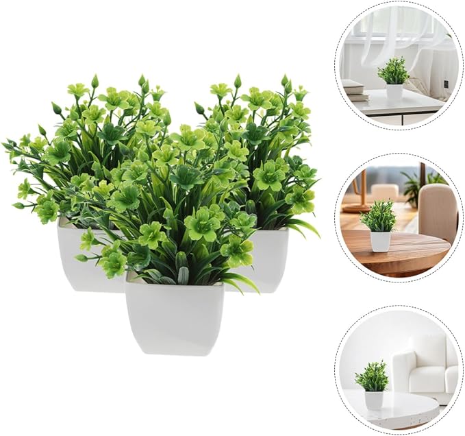 3pcs Realistic Small Potted Artificial Plants Set, Faux Greenery - Image 8