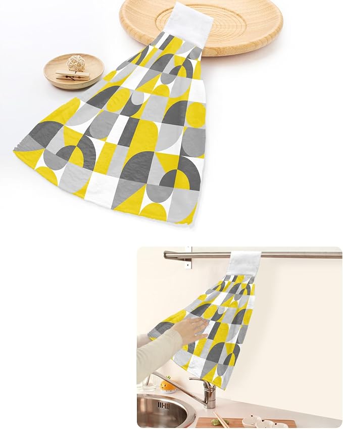 Hanging Kitchen Towels Mid Century Geometric Bathroom Hand Towels - Image 5