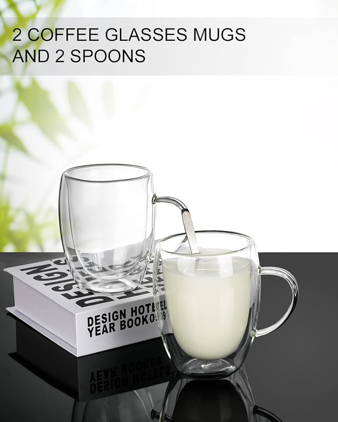 LIBWYS 2 Pack Double Walled Coffee Cups Glasses Mugs, 12oz Espresso Cappuccino - Image 4