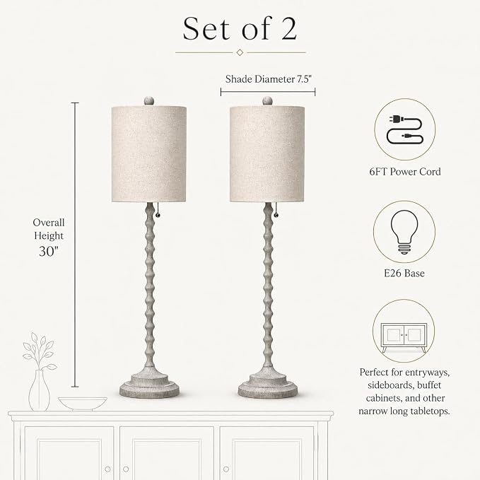 Rustic Farmhouse Buffet Lamps Set of 2, Cozy Glow to Living Rooms, Dining Rooms - Image 7