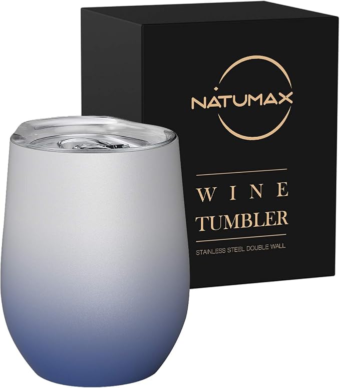 Insulated Wine Tumbler, 12 oz Stainless Steel Stemless Wine Glass Double Wall by NATUMAX