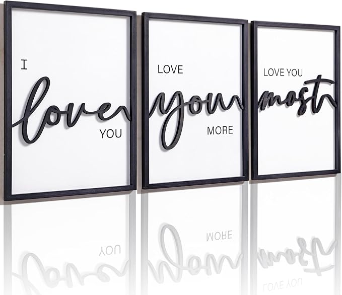 3D Wood I Love You Sign, Framed Love You More Sign 36x16” by KIOSSUT