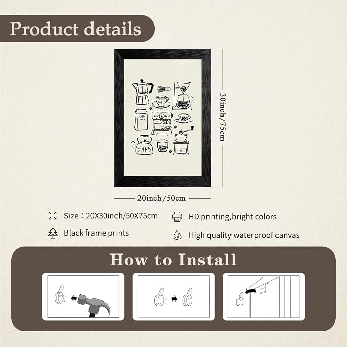 Black Framed Modern Kitchen Wall Art 20x30 inch Black and White Minimalist - Image 2