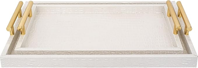 Set of 2 Modern Elegant Large Wood Serving Tray, Rectangle Decorative Tray by MACVAD