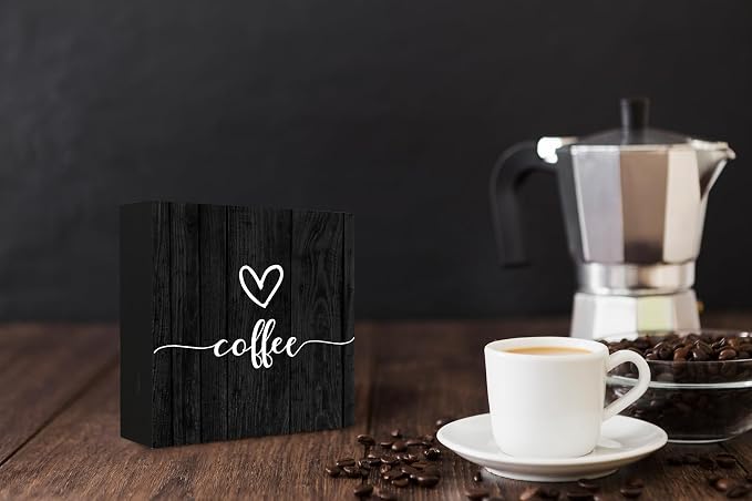 Mtrgdn Coffee Sign Wooden Box Decor, Coffee Bar Station Accessories, Rustic - Image 2
