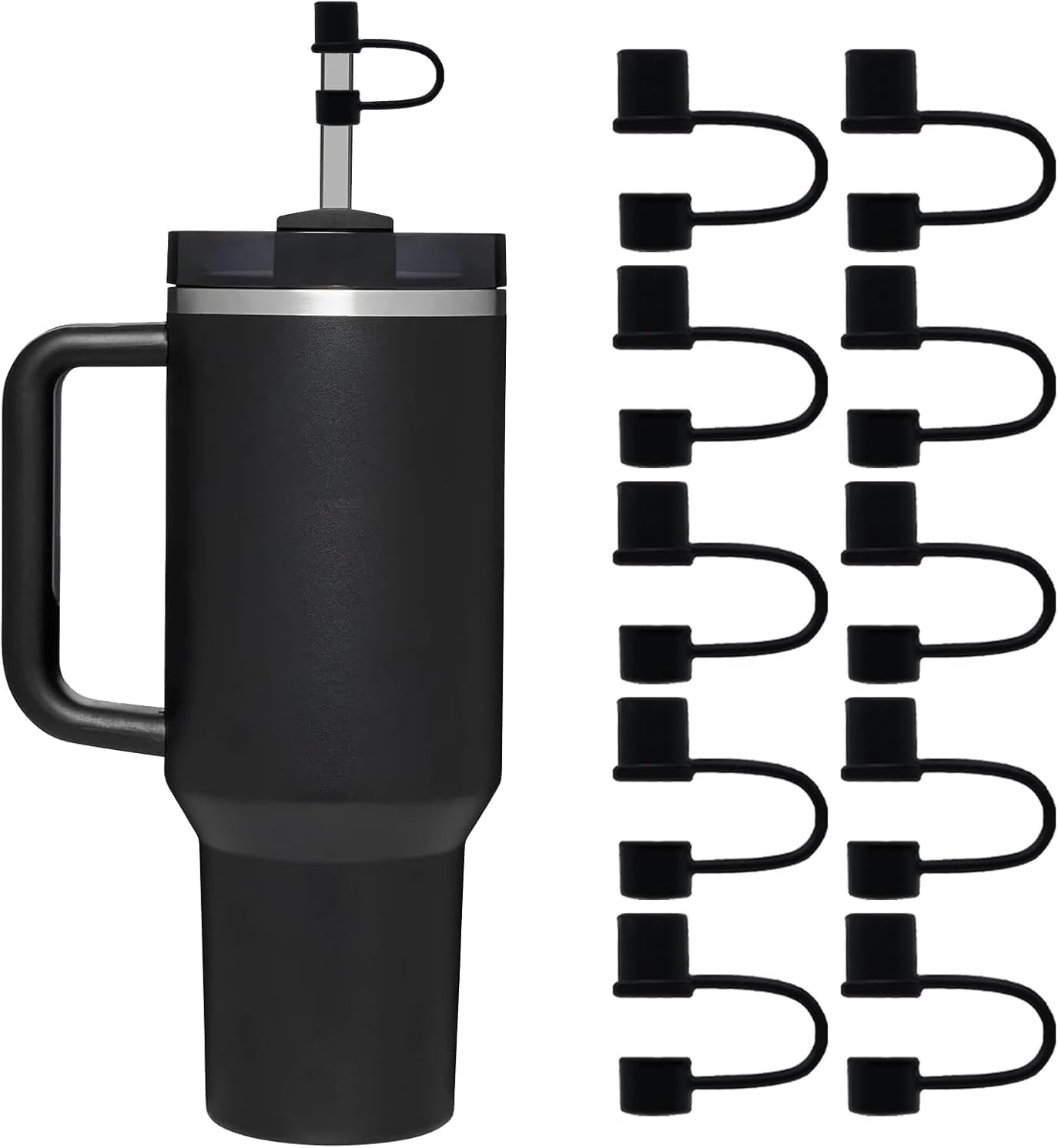 5Pcs Silicone Straw Covers for Stanley, Straw Toppers, Straw Cap for Stanley, Owala, Osse Tumblers (10pcs-Basics-Black)