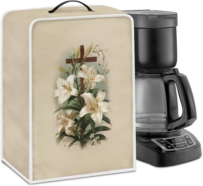 Cross Floral Coffee Maker Cover Easter Decor Lightweight Kitchen Accessories by Psesaysky