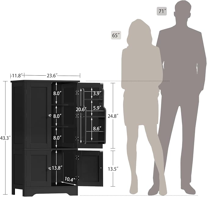 TEENFON Storage Cabinet with 4 Doors, Kitchen Cabinet with 6 Door Shelves - Image 3