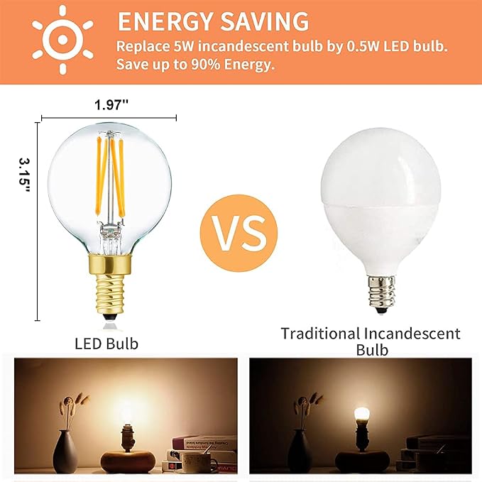 XININSUN E12 G16.5 Light Bulb, 40 Watt Candelabra Light Bulb, Dimmable Warm - Image 2