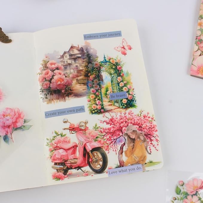 30 Sheets Precut Pink Garden Landscape Stickers Book - Image 4